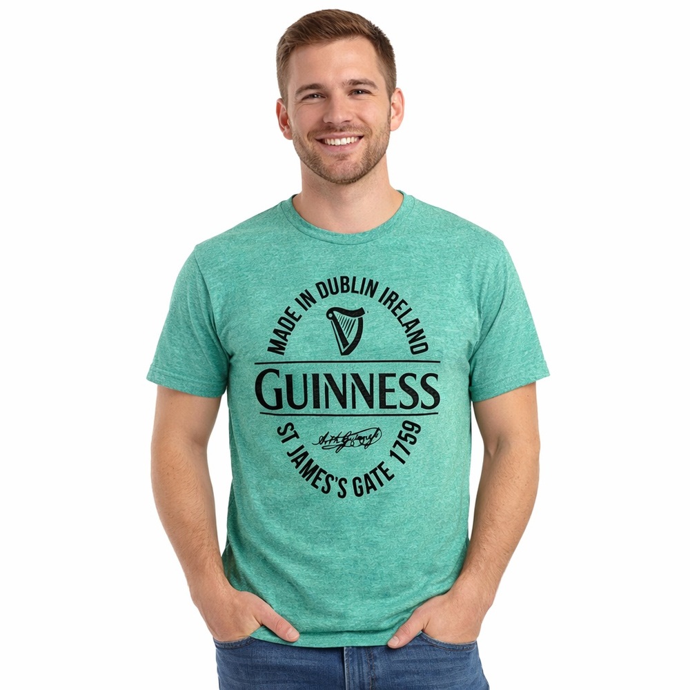 Guinness Heather Green Short Sleeve Tee with a soft‎ Velvet LOGO